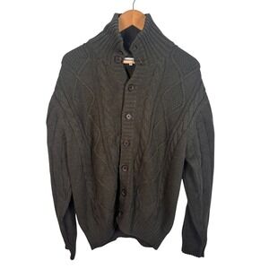 Alex Cannon Mens Olive Green Cable Knit Button Front Cardigan Sweater L
